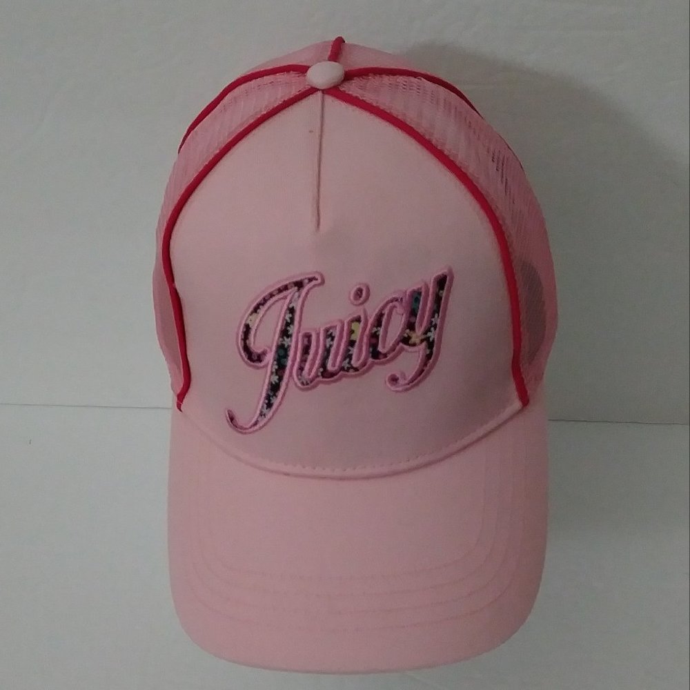 Juicy Couture Retro Trucker Pink Hat Floral Embroidered Logo